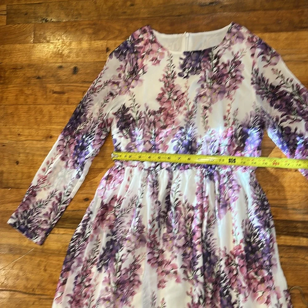 Floral Long Sleeve Maxi Dress & Scarf - Pink and Purple Chiffon - Picture 7 of 14